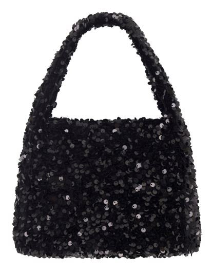 A black sequin handbag
