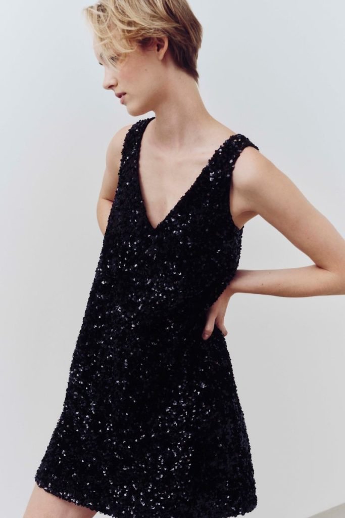 Christmas party dresses for 2024: A black mini sequin dress