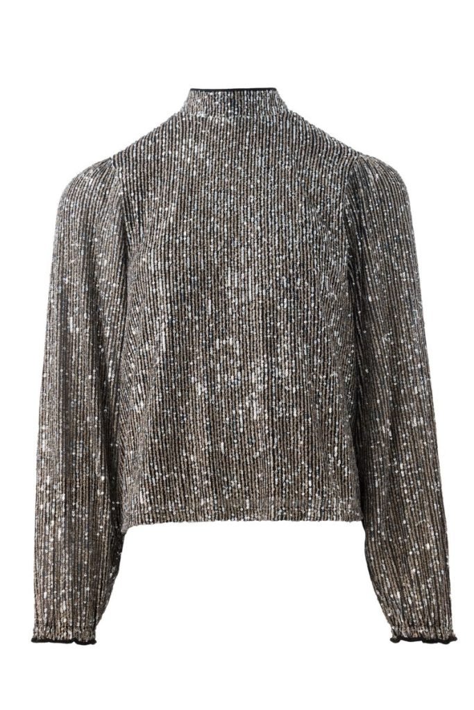 Christmas party outfits: Silver high-neck sequin top