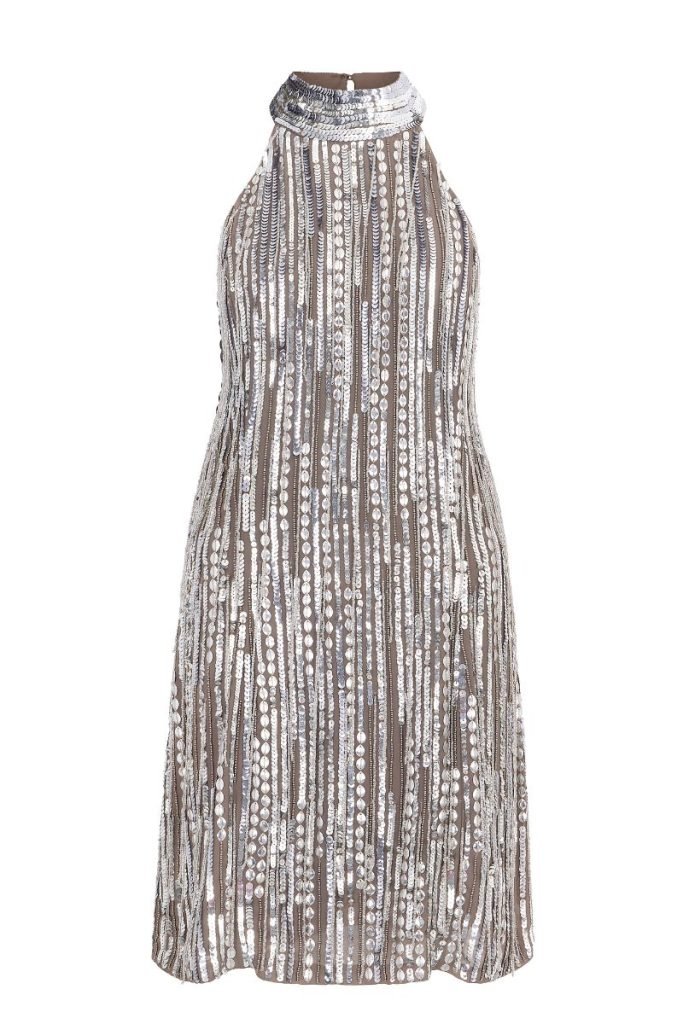 Christmas party outfits: Silver sequin tassel mini dress