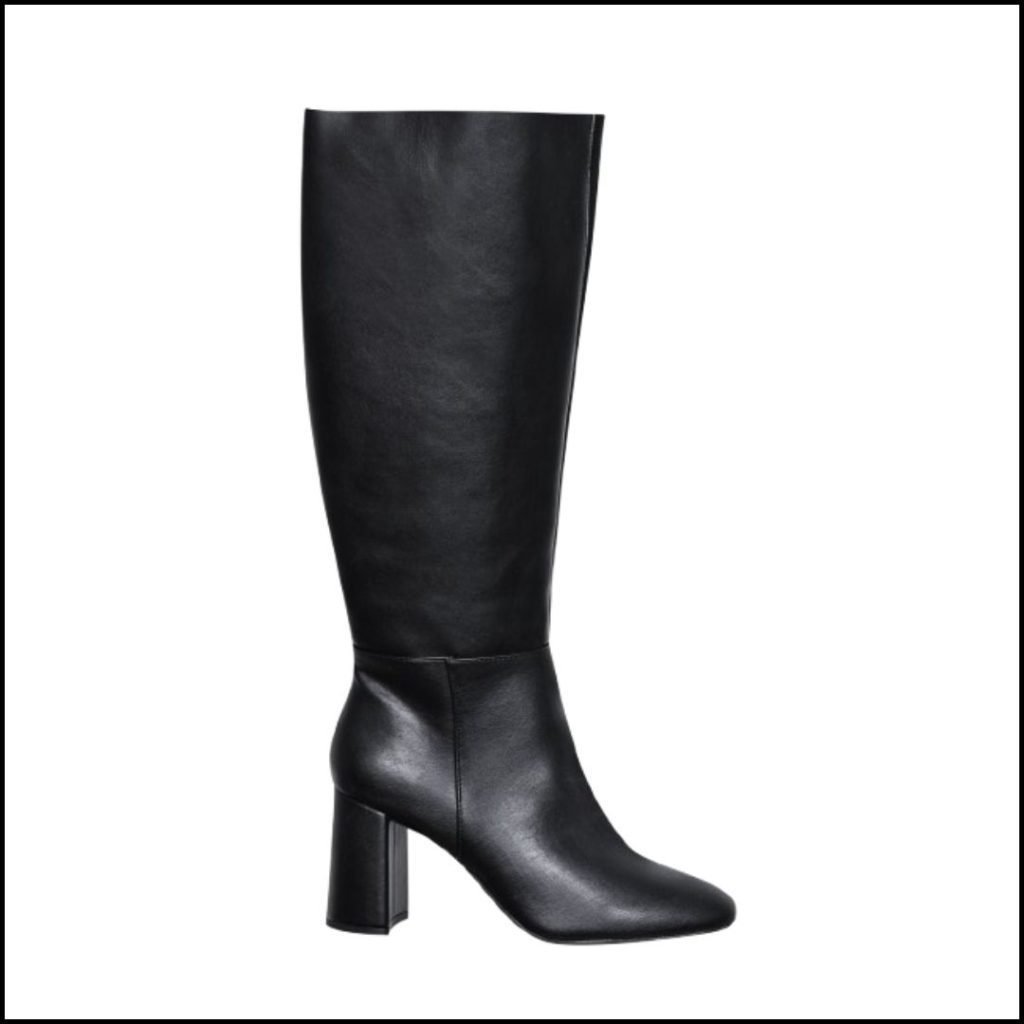 Black block heel knee-high boots