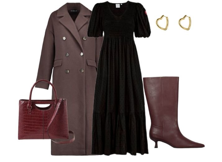 How to wear a maxi dress in winter: Matching boots and bag
