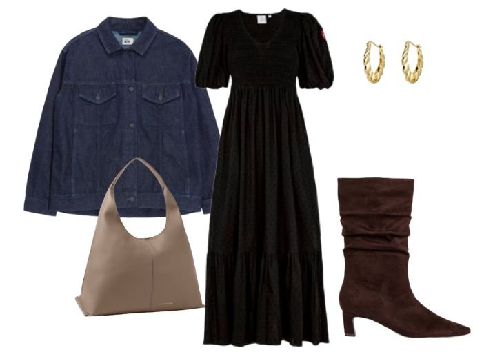 How to wear a maxi dress in winter: Mix denim and suede