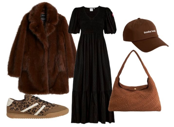 How to wear a maxi dress in winter: trainers and a cosy coat