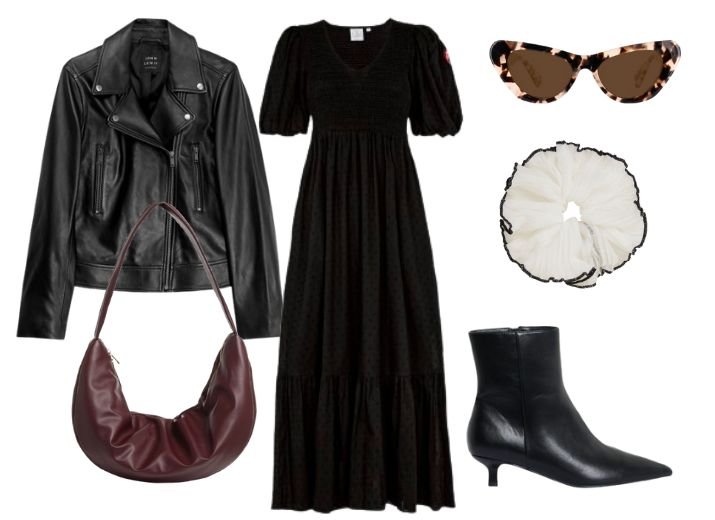 How to wear a maxi dress in winter: Wear a chic leather jacket